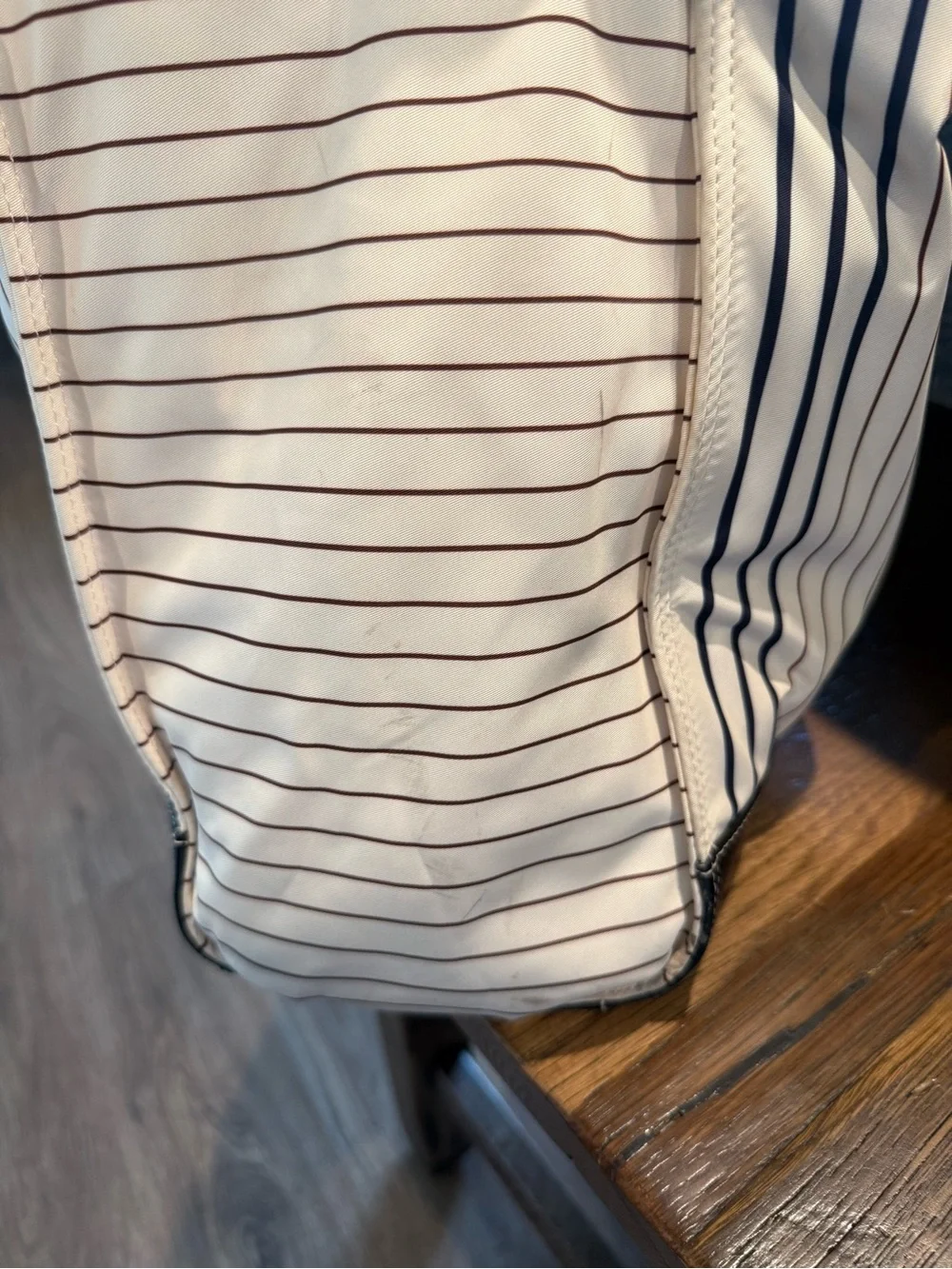 Tory Burch Black and Cream Striped Logo Tote
